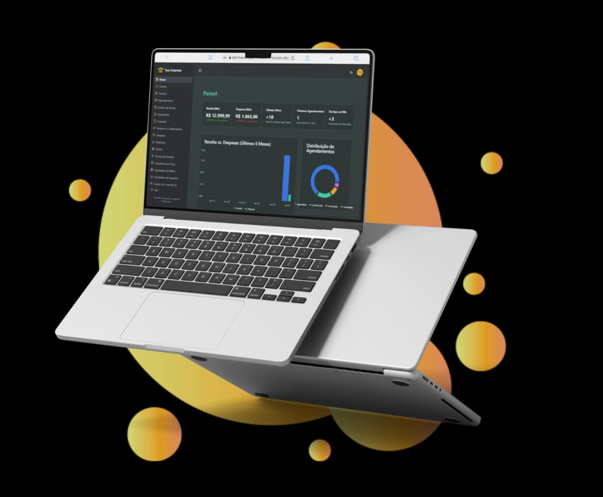 Painel do TSGestão em um laptop